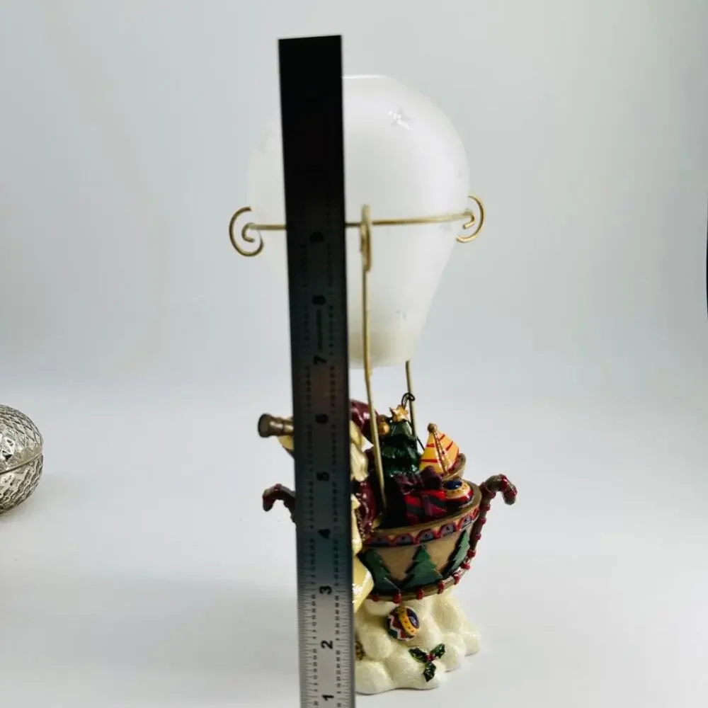 Santa Hot Air Balloon Tea Light Candle Holder Christmas Resin Glass Luminary